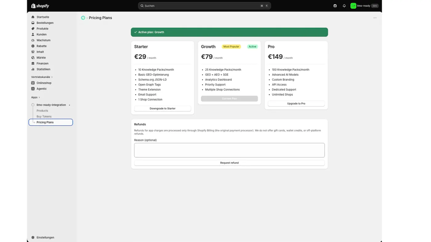Pricing plans in LLMO Ready