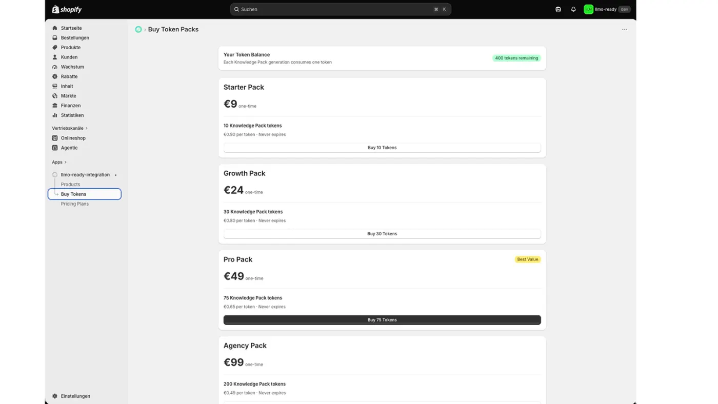 Buy tokens in LLMO Ready