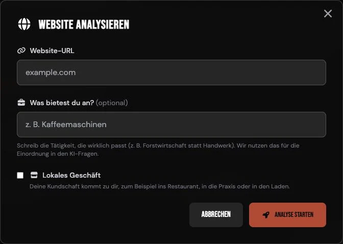 Dialog Website analysieren in Libers Suite mit Feld für die Website-URL und dem Button Analyse starten